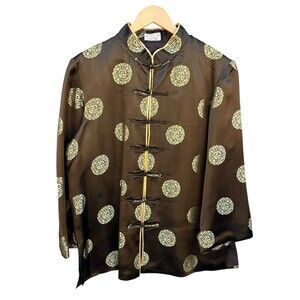 Golden Dragon Women's Satin Chinese Traditional Tang Suit Brown Gold Size XXL